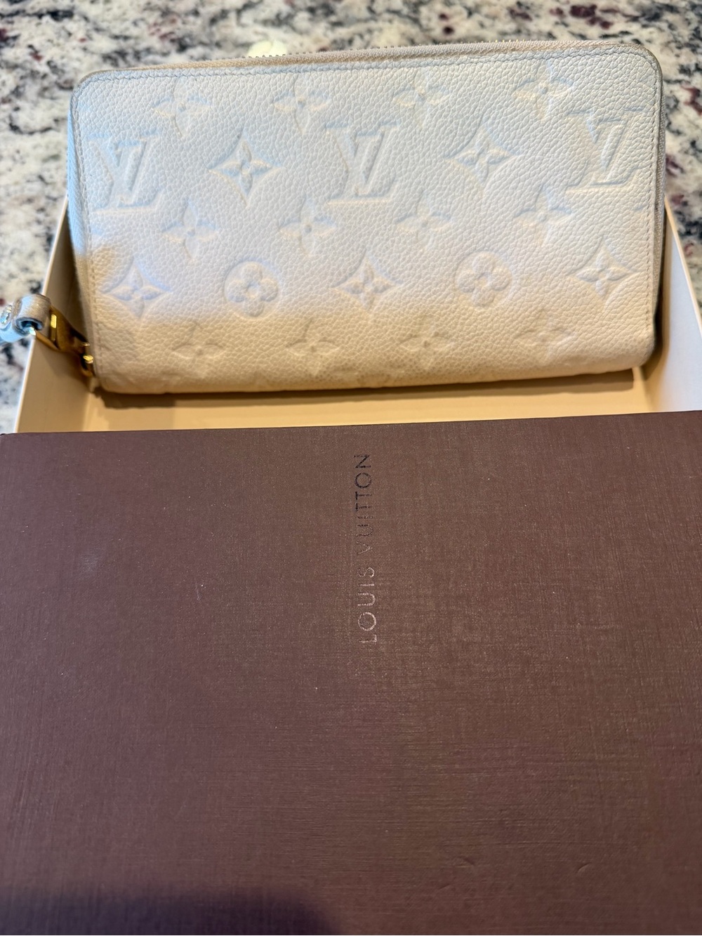 Louis Vuitton Cream Embossed Monogram Zip Wallet